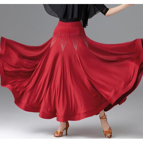 Women black wine rhinestones ballroom dance skirts for female tango waltz flamenco dance skirts for lady 